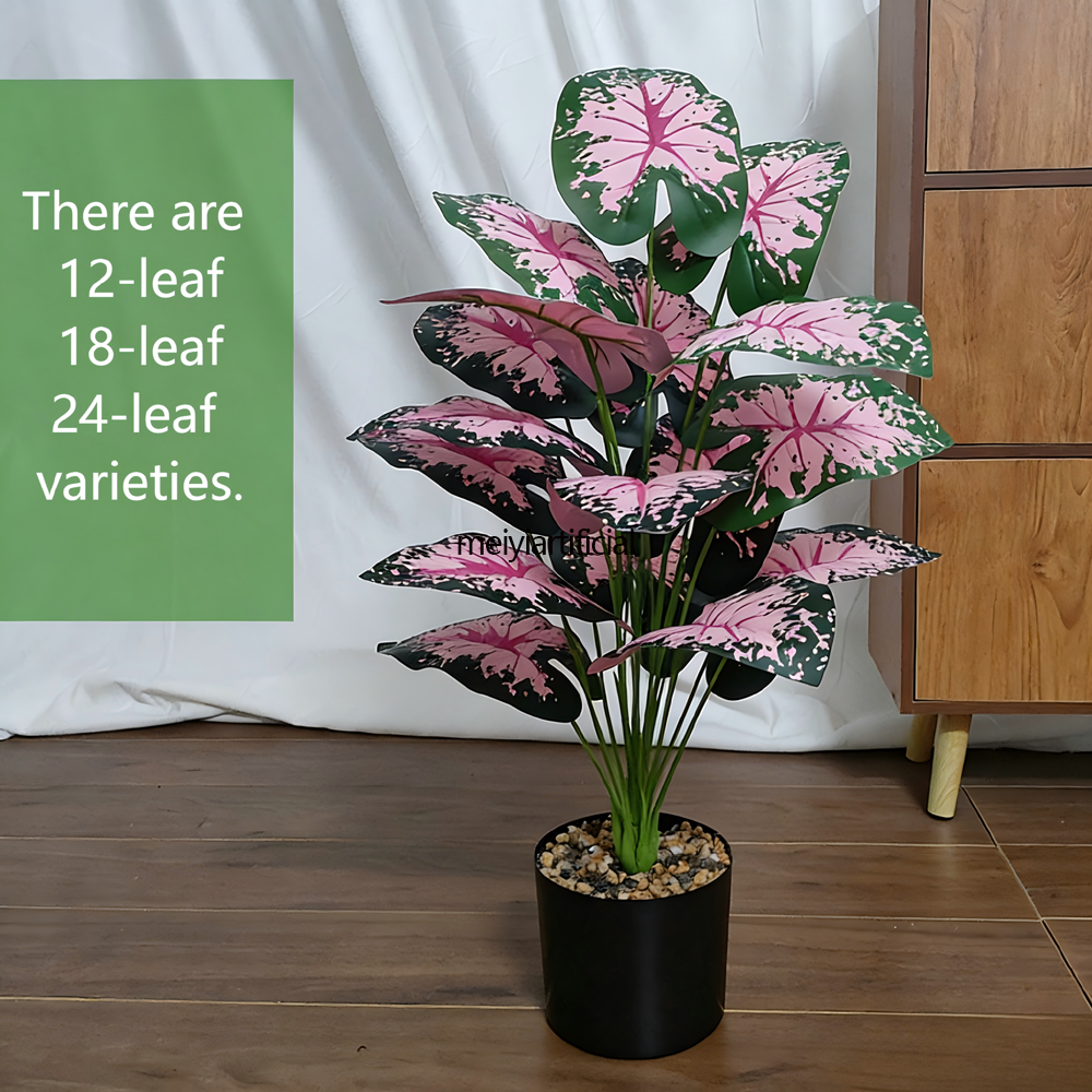 57cm/72cm/81cm Artificial Caladium Bicolor Plant With Built-in Adjustable Steel Wire - Red & Green Taro Leaf Potted Plant for Home, Office & Wedding Decor 57cm/72cm/81cm Artificial Caladium Bicolor Plant With Built-in Adjustable Steel Wire - Red & Green Taro Leaf Potted Plant for Home, Office & Wedding Decor