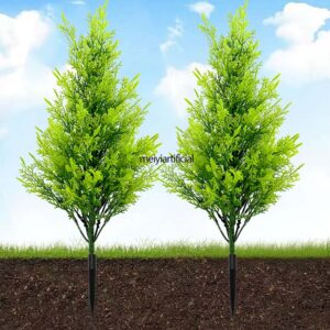 Artificial Christmas Cypress Topiary Pine Tree, Artificial Green Plant Potted Plant, Artificial Pine and Cypress Leaf Greenery Decoration Ornament, Outd oor Faux Shrubs with UV Resistant, Lasting Evergreen Bushes Push in Ground Plants for Front Porch (No Ground Spike Version 45cm /17.71 Inch) (Ground Spike Version 53cm / 20.86 Inch )