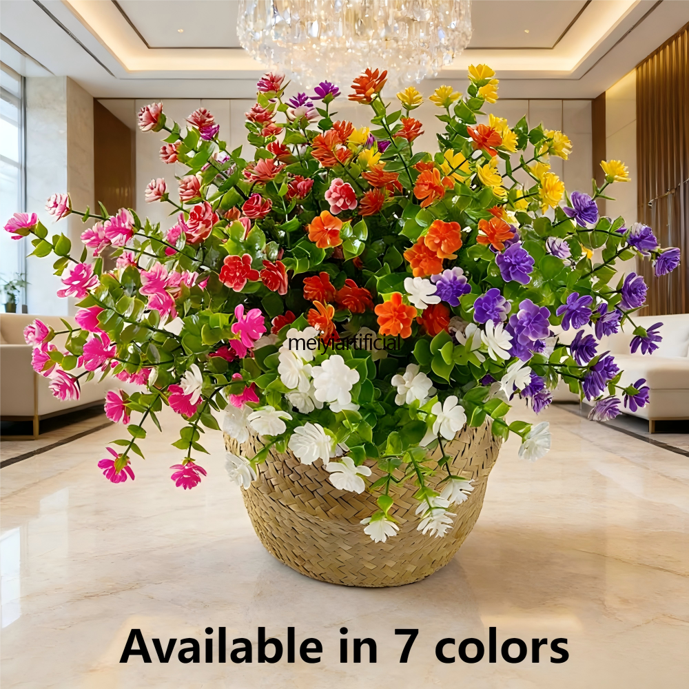 UV Resistant Faux Camellia & Seven-forked Eucalyptus - Realistic Artificial Flowers for Landscaping, Hotel, and Indoor Decor UV Resistant Faux Camellia & Seven-forked Eucalyptus - Realistic Artificial Flowers for Landscaping, Hotel, and Indoor Decor