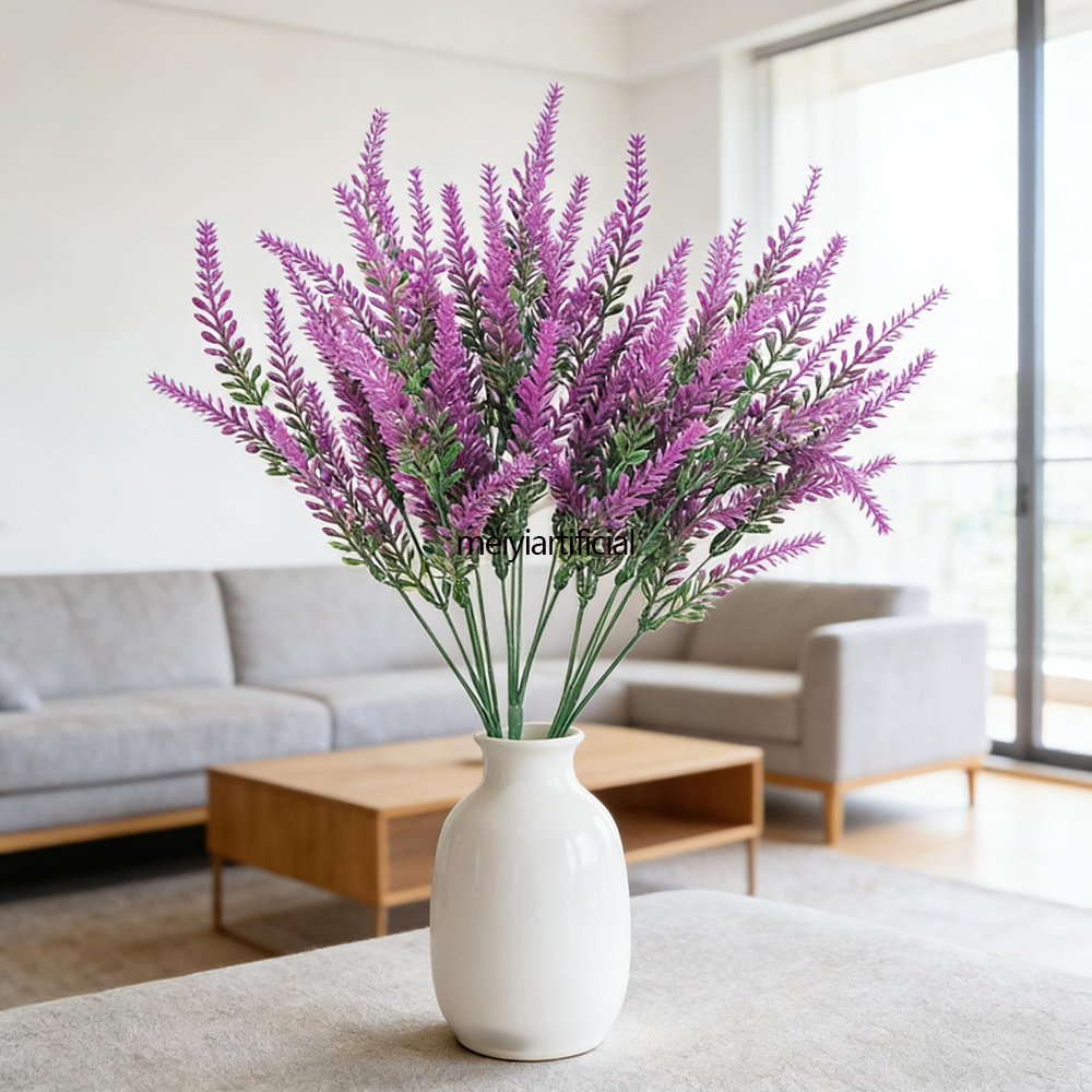 five branched 36cm flocked lavender artificial bouquet for wedding decor five branched 36cm flocked lavender artificial bouquet for wedding decor