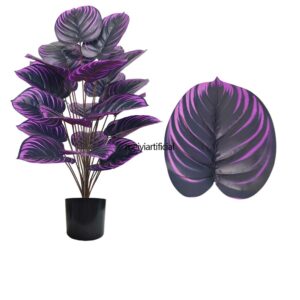 Dark-themed Artificial Violets Halloween Christmas Gift Faux Violets Fake Potted Green Plants, Dark-themed Artificial Flowers for Halloween and Christmas, Suitable for Home and Living Room Decorations, (57cm / 22.44 Inch, 12 Leaves), (75cm / 29.52 Inch, 18 leaves), (85cm / 33.46in, 24 Leaves)