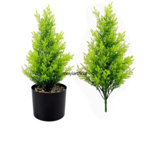 Artificial Christmas Cypress Topiary Pine Tree, Artificial Green Plant Potted Plant, Artificial Pine and Cypress Leaf Greenery Decoration Ornament, Outd oor Faux Shrubs with UV Resistant, Lasting Evergreen Bushes Push in Ground Plants for Front Porch (No Ground Spike Version 45cm /17.71 Inch) (Ground Spike Version 53cm / 20.86 Inch )