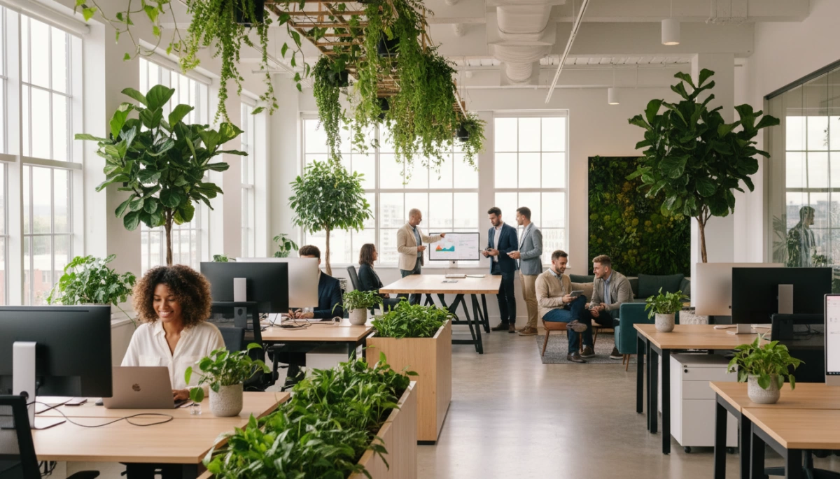 How does the biophilic design influence landscape decoration and employee productivity & happiness? Biophilic Design Impact on Office Plants and Productivity