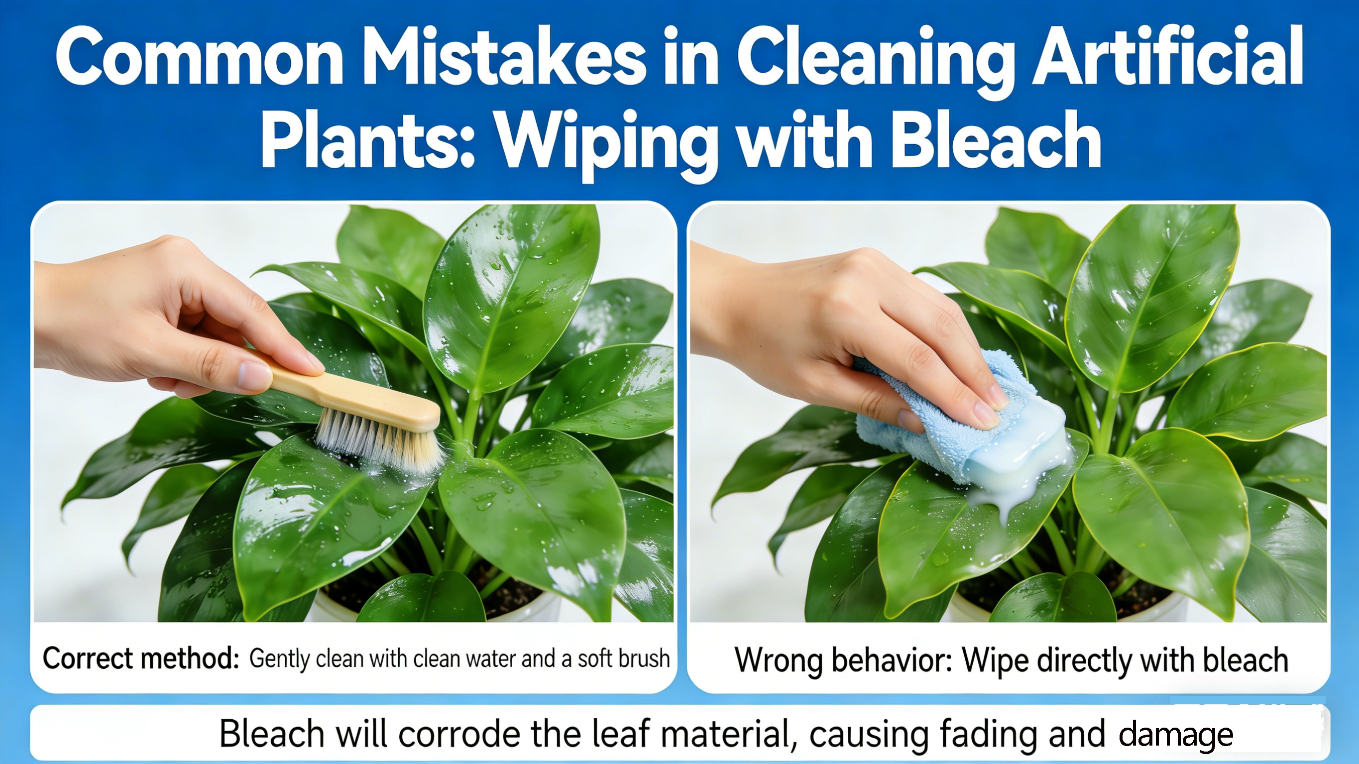 How to Clean Dust Off Artificial Plants Like a Pro Bleach will corrode the leaf material, causing fading and damage